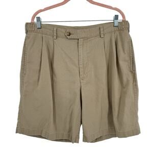 Galyans Linen Cotton Tan Khaki Shorts Pleated 36 Pockets